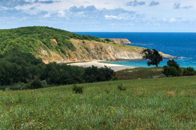 Seascape with beach at the mouth of the Veleka River, Sinemorets village, Bulgaria